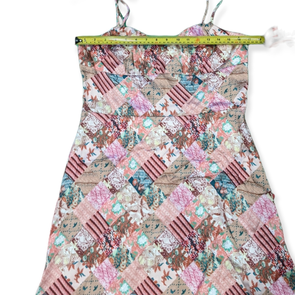 Brand New Unique Florals & Paisley Patchwork Silky A-Line Red Mini Dress - Picture 6 of 10
